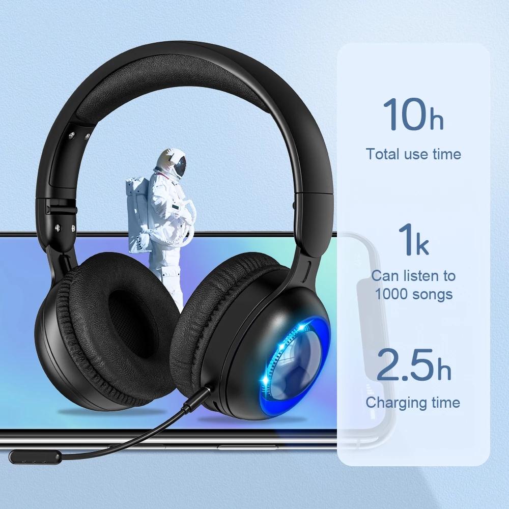 KE08 Wireless Bluetooth 5.1 Kids Headphone LED Light Stereo Music Headset with Microphone Children Gift (CE Certificated)