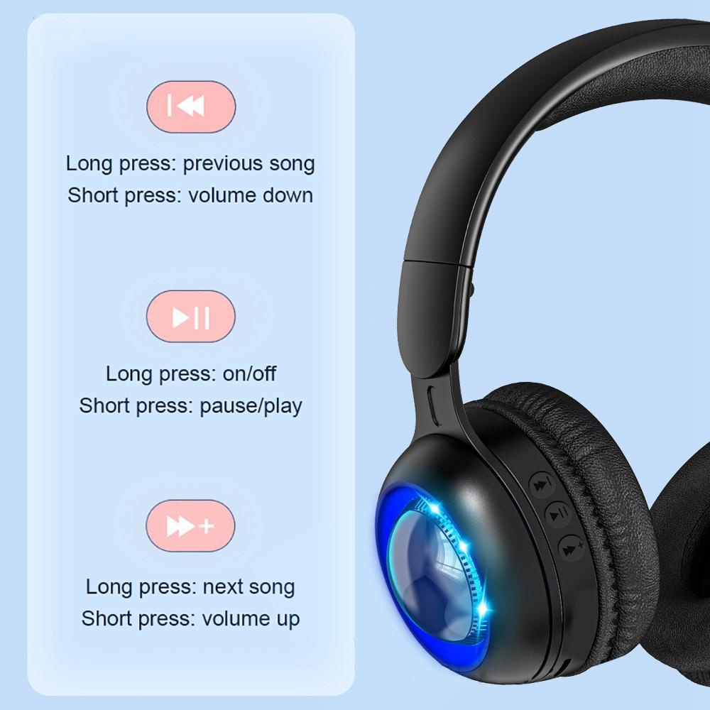 KE08 Wireless Bluetooth 5.1 Kids Headphone LED Light Stereo Music Headset with Microphone Children Gift (CE Certificated)