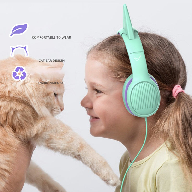 GORSUN GS-E66V Kids 3.5mm Wired Headphone with Detachable Cat Ears Decor Foldable Children Headset