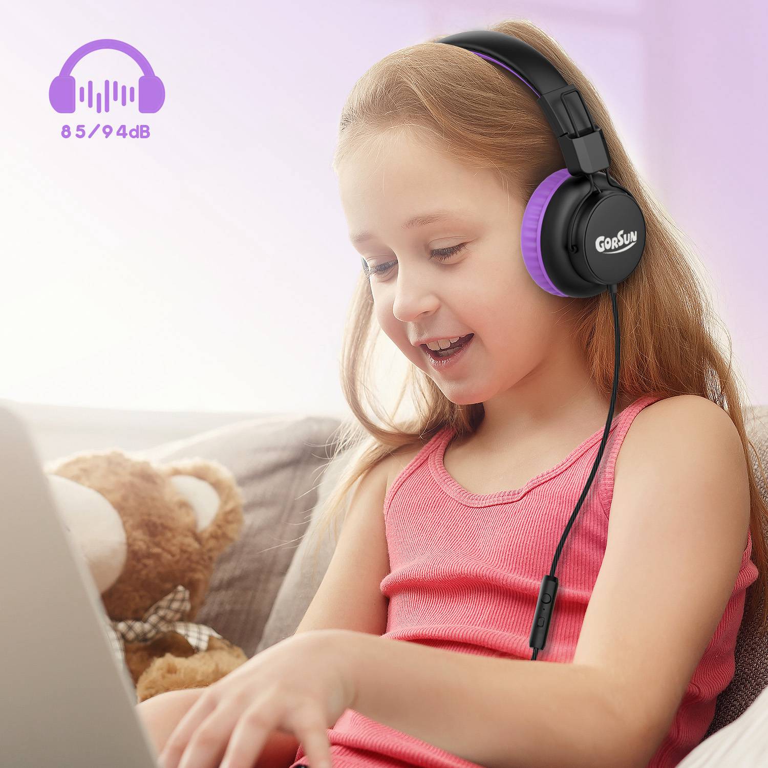 GORSUN E92V Children Wired Headset Foldable Lightweight Headphone Portable Earphone 3.5mm AUX Volume Limit for Mobile Phone MP4