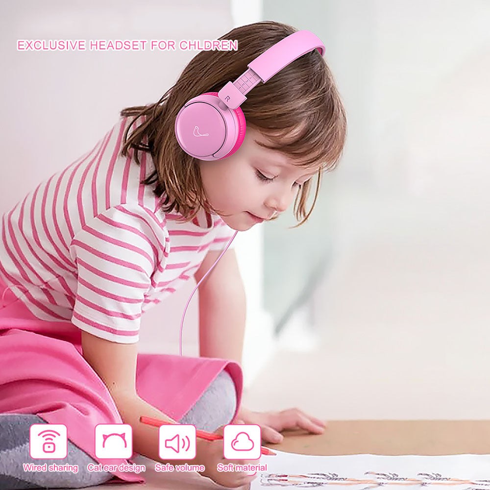 GORSUN GS-E62V Cat Ear Decor Folding Children Headphone Wired HiFi Earphone Over-ear Kid Headset