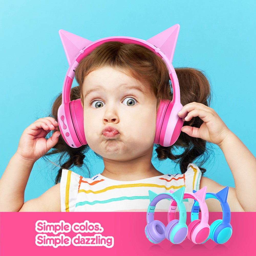 GORSUN GS-E61 Kids Over-ear Bluetooth Headphone Foldable Earphone Children Music 3.5mm AUX Headset with Detachable Cat Ears Decor