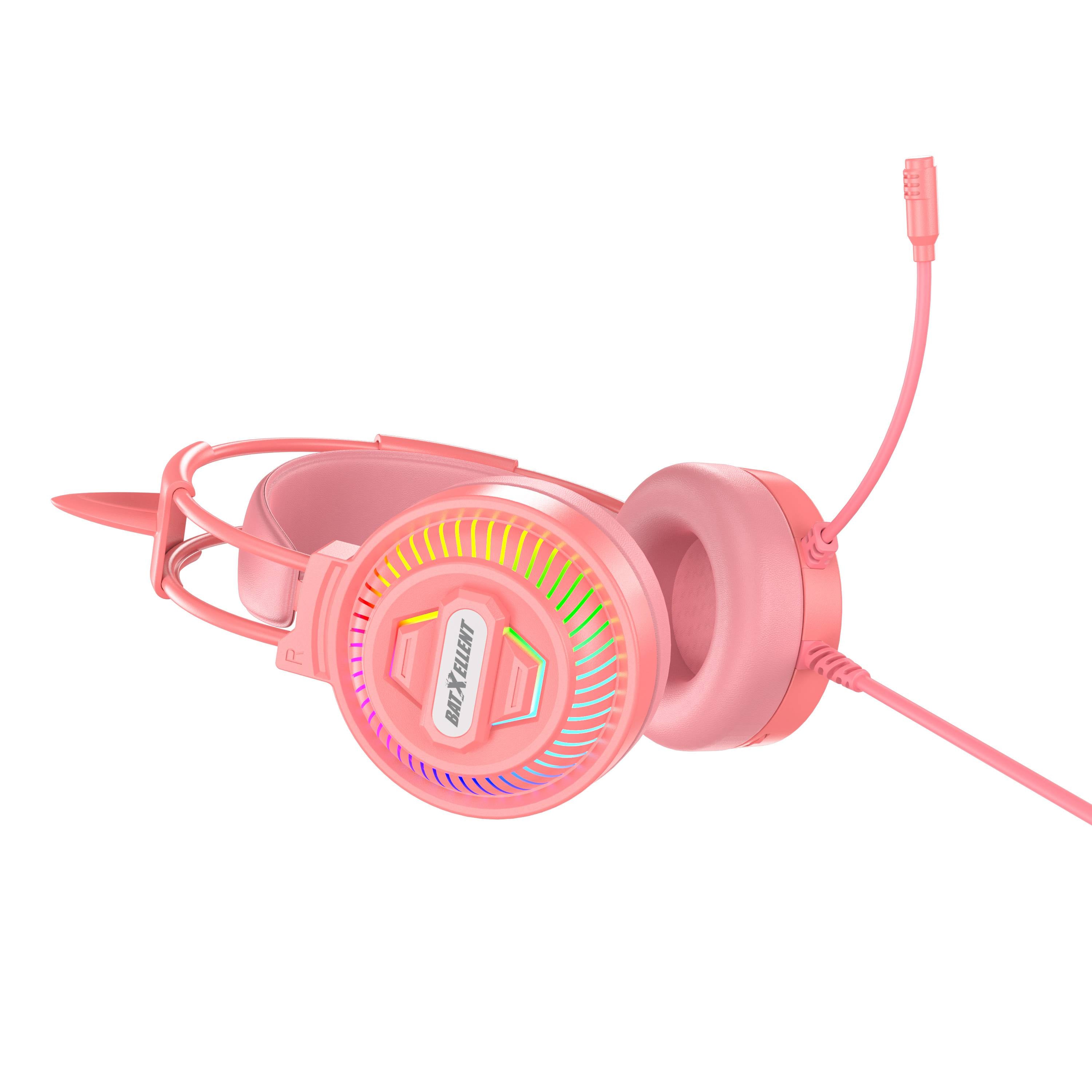 BATXELLENT H46 Detachable Cat Ears RGB Lighting Gaming Headset Wired Headphone with Microphone