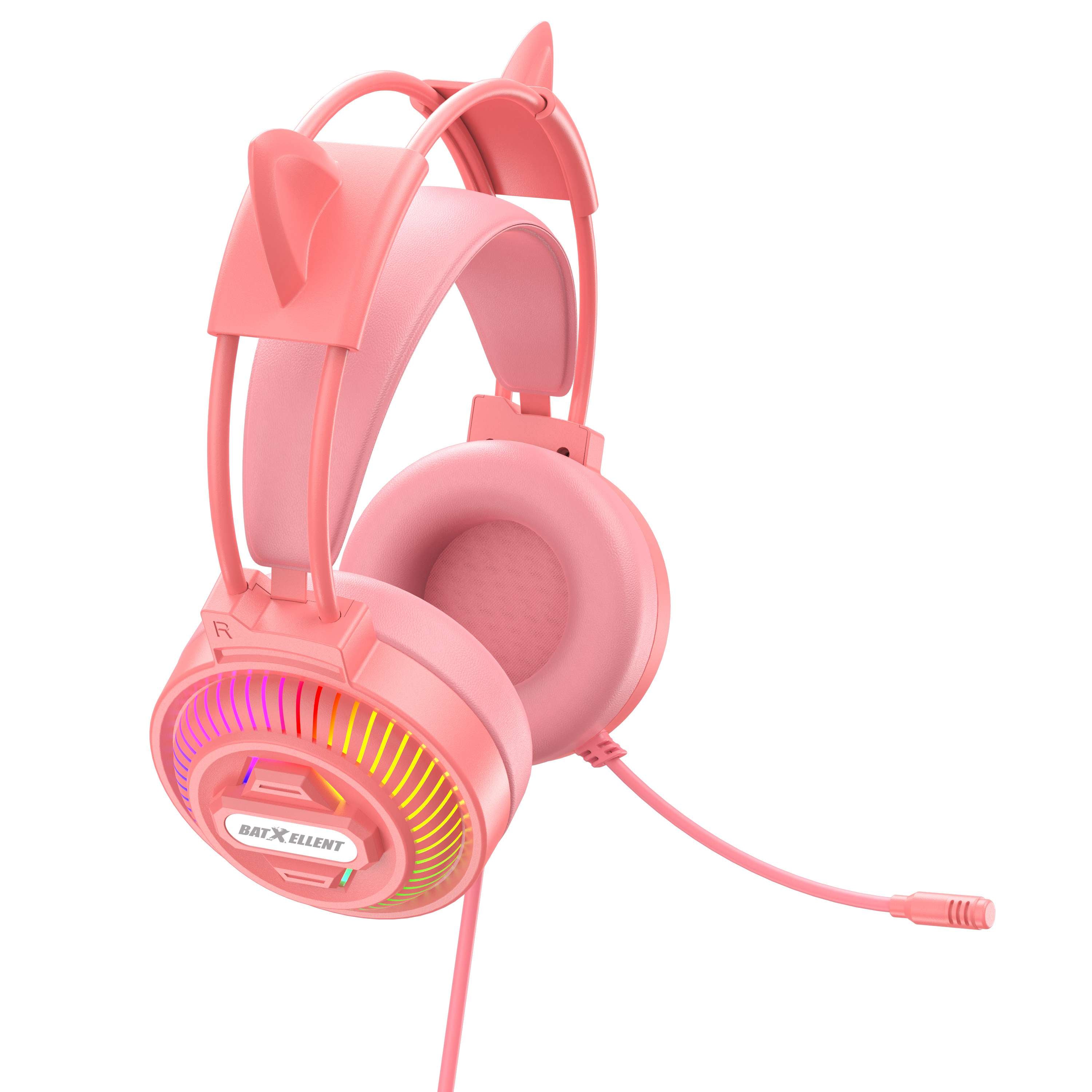 BATXELLENT H46 Detachable Cat Ears RGB Lighting Gaming Headset Wired Headphone with Microphone