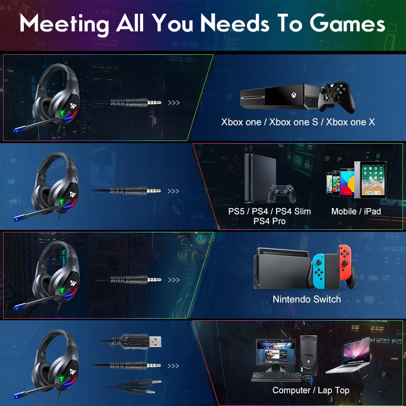 WINTORY M6 Wired Over-Ear Heavy Bass Stereo E-sports Headphone RGB LED Light Professional Gaming Headset