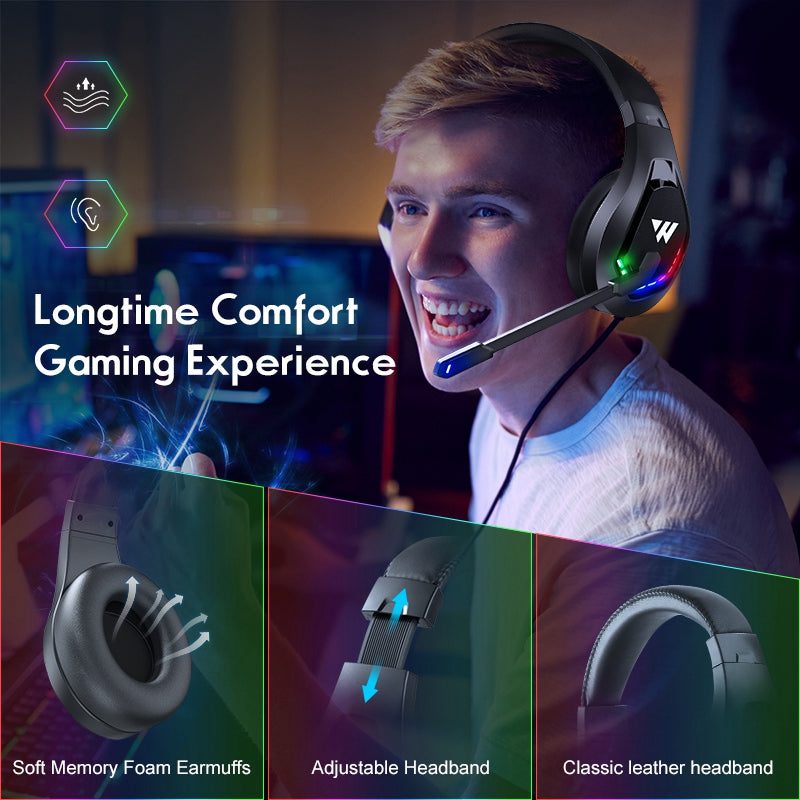 WINTORY M6 Wired Over-Ear Heavy Bass Stereo E-sports Headphone RGB LED Light Professional Gaming Headset