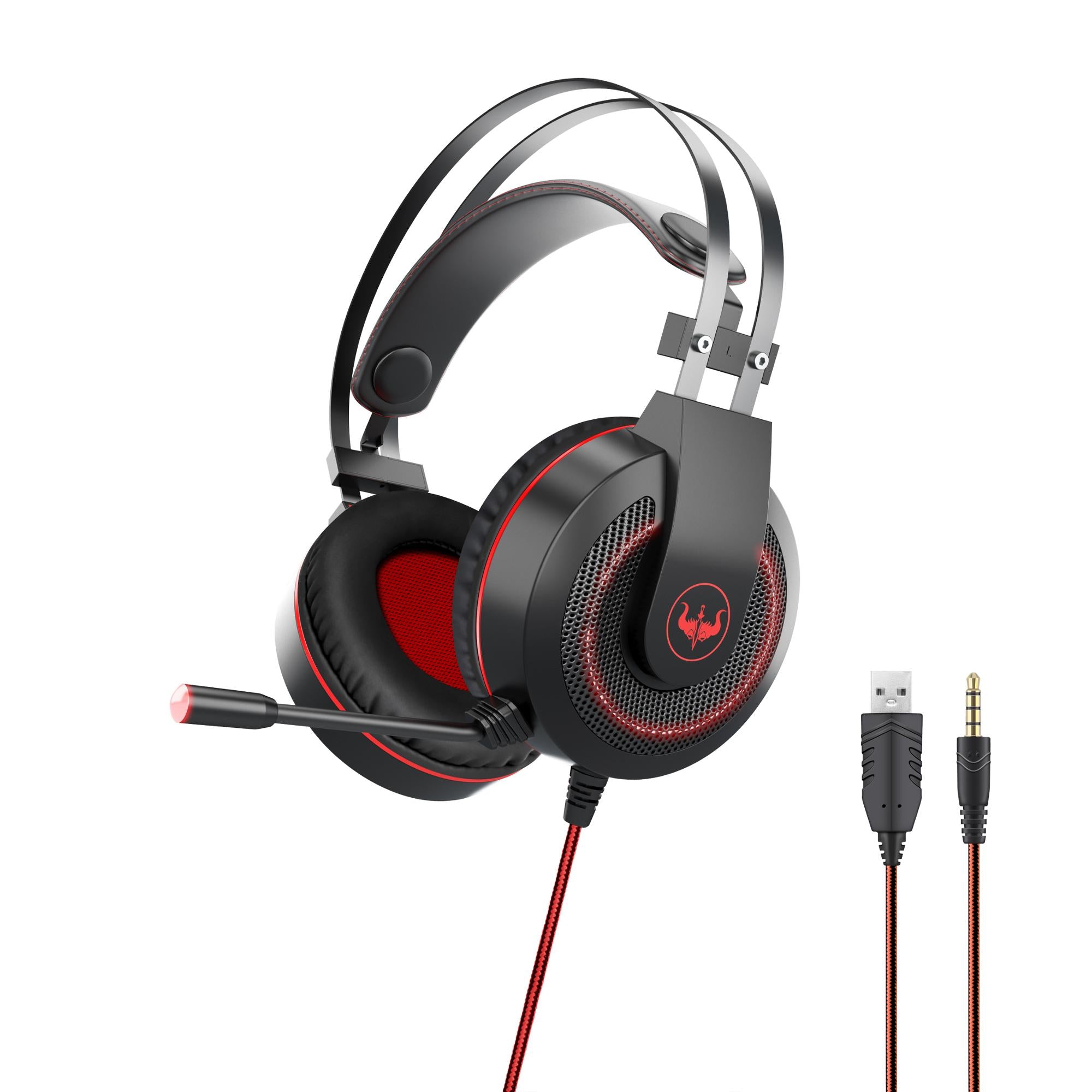 OVLENG GT65 E-Sport Gaming Headset LED Light Headphone for PS5 Xbox One Smartphone Tablet USB+3.5mm Plug