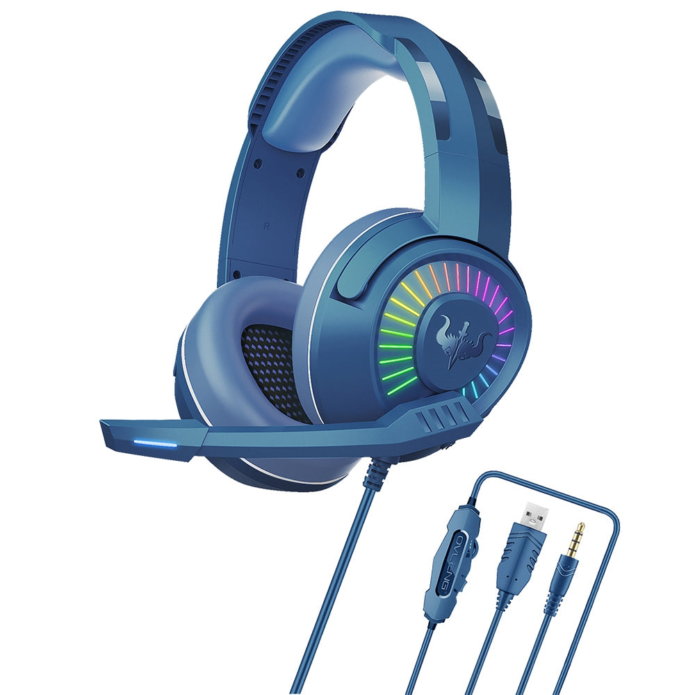 OVLENG GT67 E-sports USB+3.5mm Wired Headphone Noise Reduction Microphone Over-ear LED Lighting Volume Control Gaming Headset