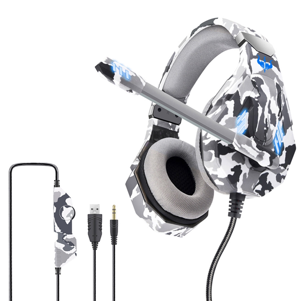 OVLENG GT95 Camouflage Design USB+3.5mm Wired Over-Ear Headphone Ergonomic E-sports Gaming Headset with LED Light