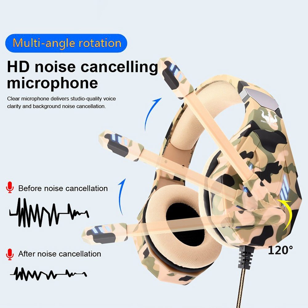 OVLENG GT95 Camouflage Design USB+3.5mm Wired Over-Ear Headphone Ergonomic E-sports Gaming Headset with LED Light