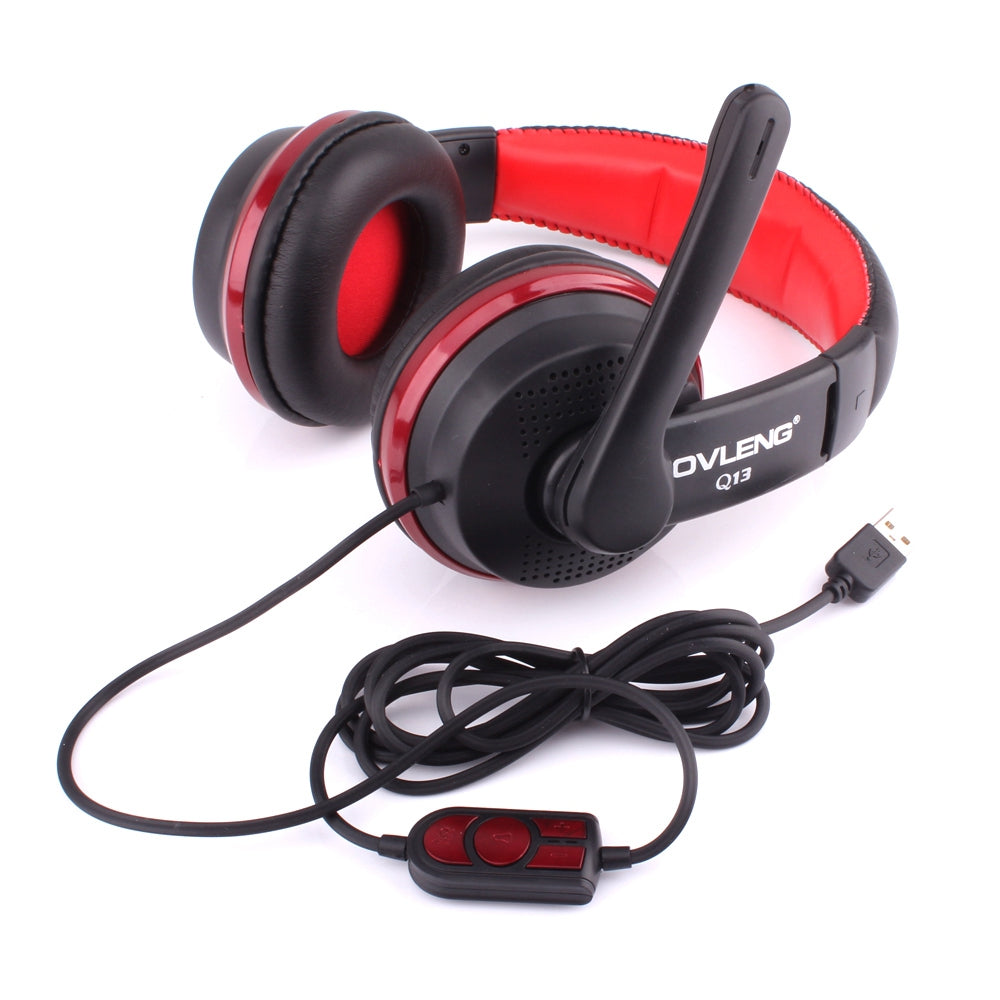 OVLENG GT91 Over-Ear USB Cable Gaming Headset Lightweight Retractable Headband Design E-Sports Computer Headphone with HD Microphone