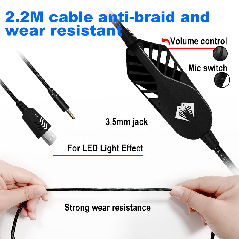 PYTHON FLY G9000MAX 3.5mm USB Wired Over-Ear E-sports Headphone 7.1 Surround Sound Computer Gaming Headset with LED Light