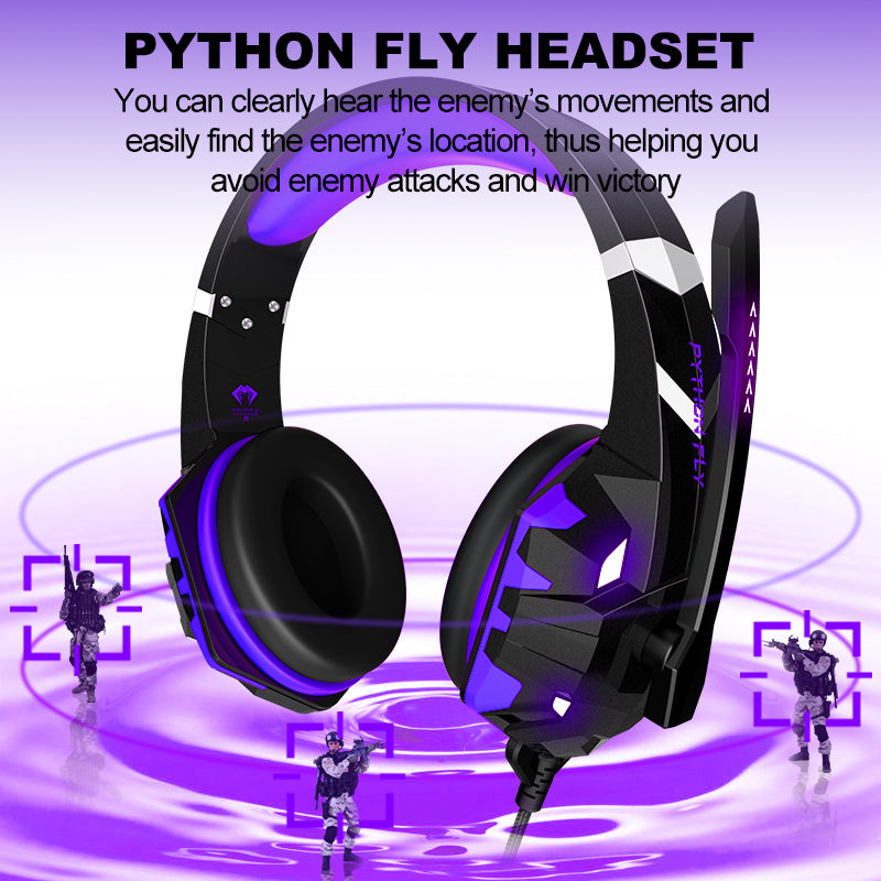 PYTHON FLY G9000MAX 3.5mm USB Wired Over-Ear E-sports Headphone 7.1 Surround Sound Computer Gaming Headset with LED Light