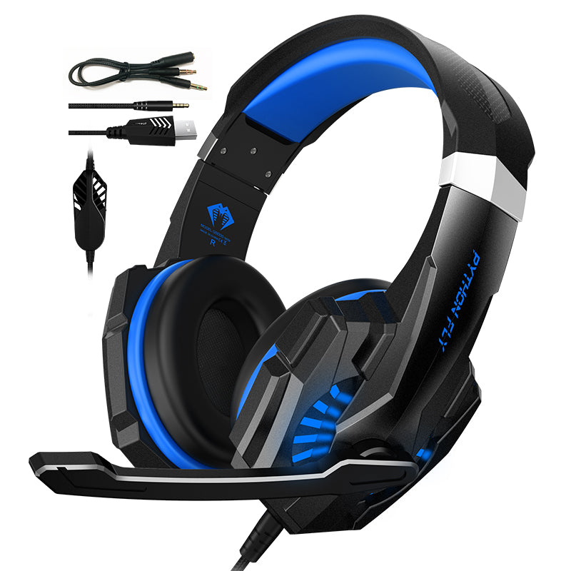 PYTHON FLY G9000mini 3.5mm USB Wired Ergonomic Over-Ear E-sports Headphone Noise Cancellation Gaming Headset with LED Light