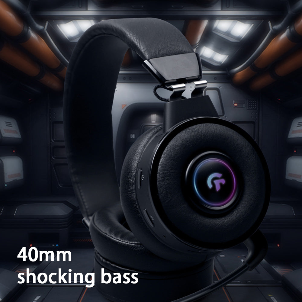 FINGERTIME Wireless Gaming Headset with RGB Light Bluetooth Headset Retractable Over-Ear Headphone with Mic