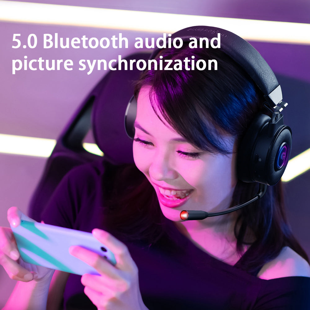 FINGERTIME Wireless Gaming Headset with RGB Light Bluetooth Headset Retractable Over-Ear Headphone with Mic