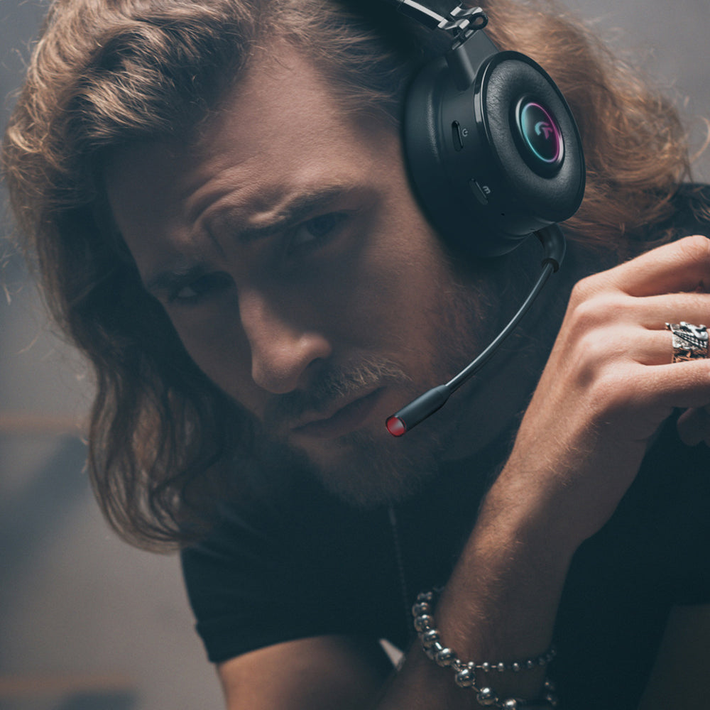 FINGERTIME Wireless Gaming Headset with RGB Light Bluetooth Headset Retractable Over-Ear Headphone with Mic