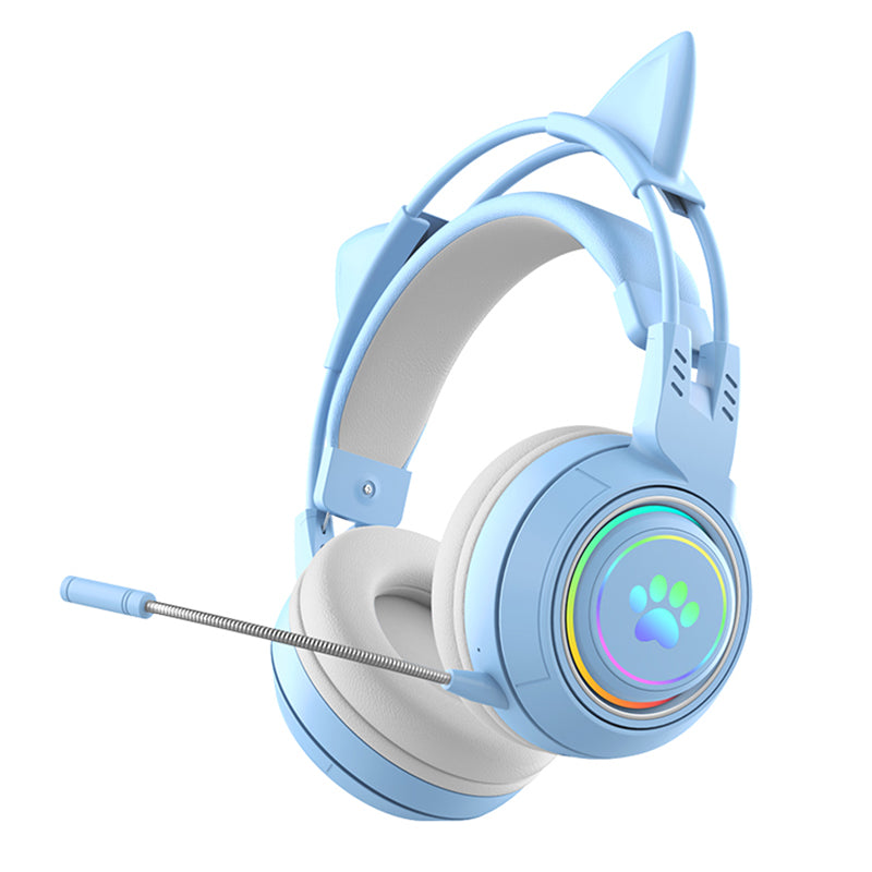 T25 Cute Cat Ears Headphones RGB Lighting Bluetooth Wireless Headset with Detachable Mic