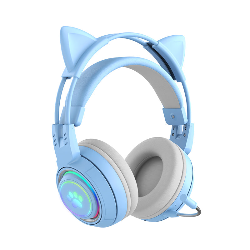 T25 Cute Cat Ears Headphones RGB Lighting Bluetooth Wireless Headset with Detachable Mic
