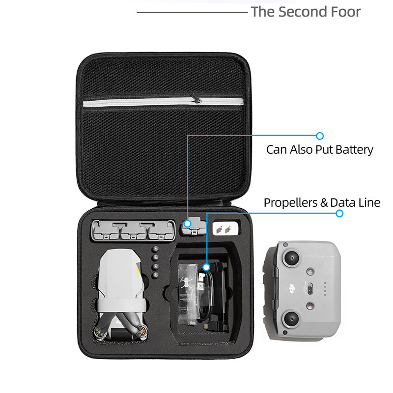For DJI Mini 2/Mini 2 SE Combo Drone and Accessories Storage Bag Portable Shockproof Carrying Case Handbag - Black/Black Liner