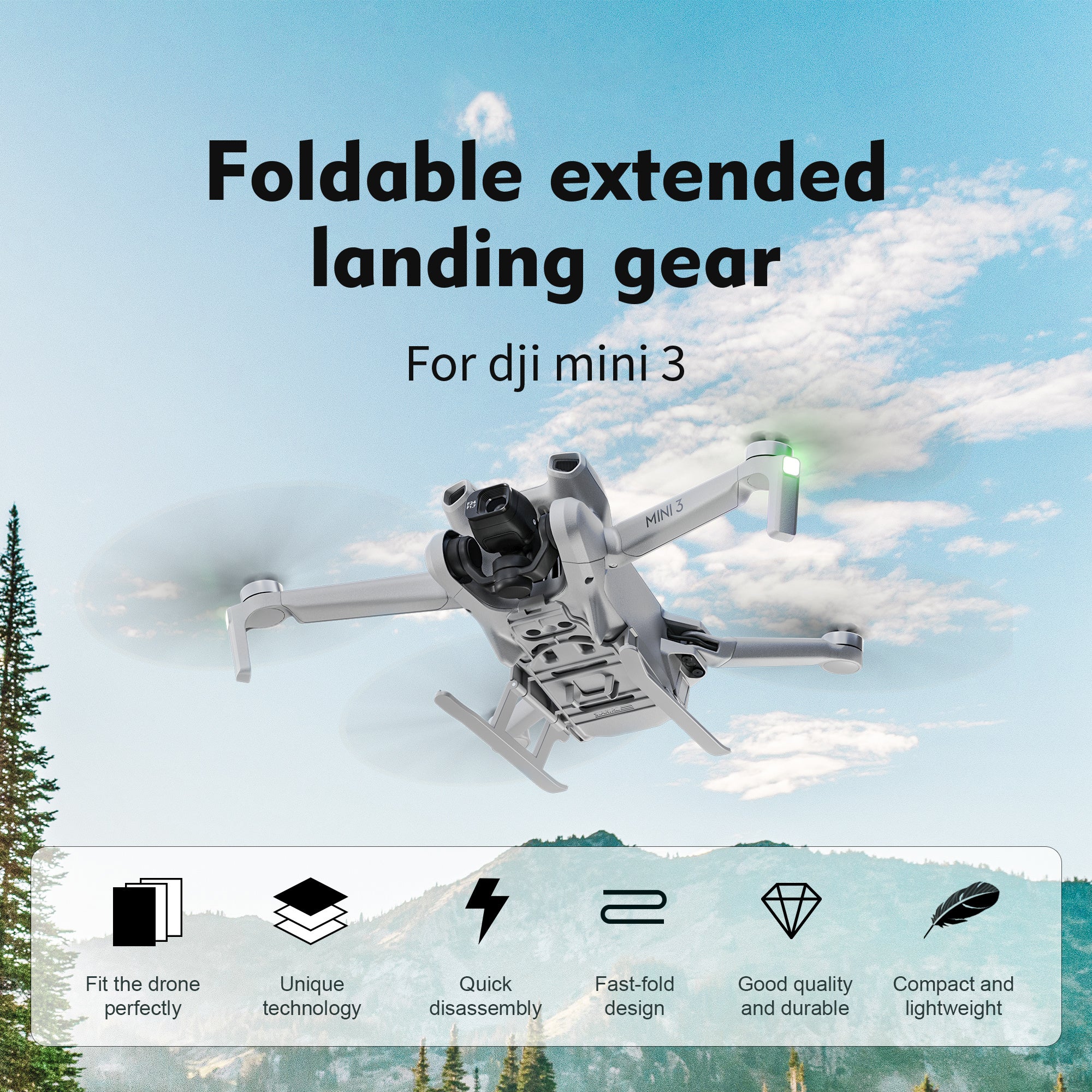 STARTRC 1114546 for DJI Mini 3 Foldable Landing Gear RC Drone Leg Support Protector
