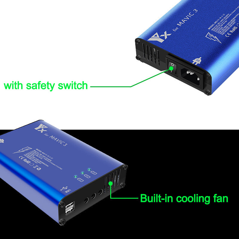 YX 3-in-1 Smart Charger for DJI Mavic 3 Drone Battery Charger Built-in Cooling Fan Charging Hub with Cover