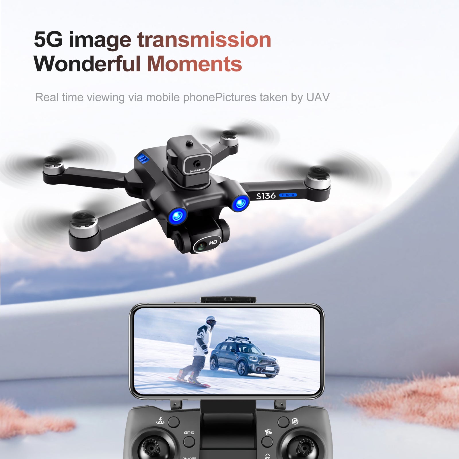 S136 Mini Brushless GPS Drone Infrared Obstacle Avoidance RC Aircraft with Headless Mode 3 Batteries