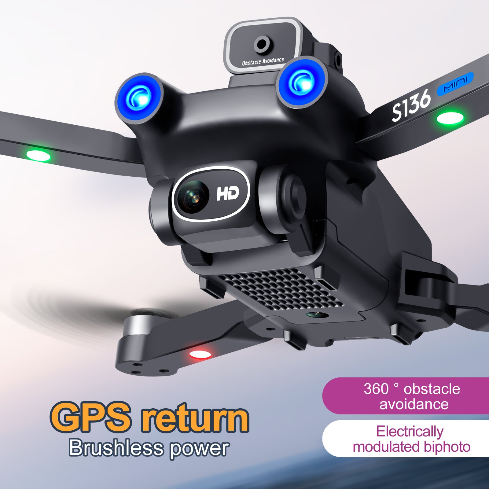 S136 Mini RC Folding Drone Infrared Obstacle Avoidance GPS Brushless Aircraft with 2 Batteries