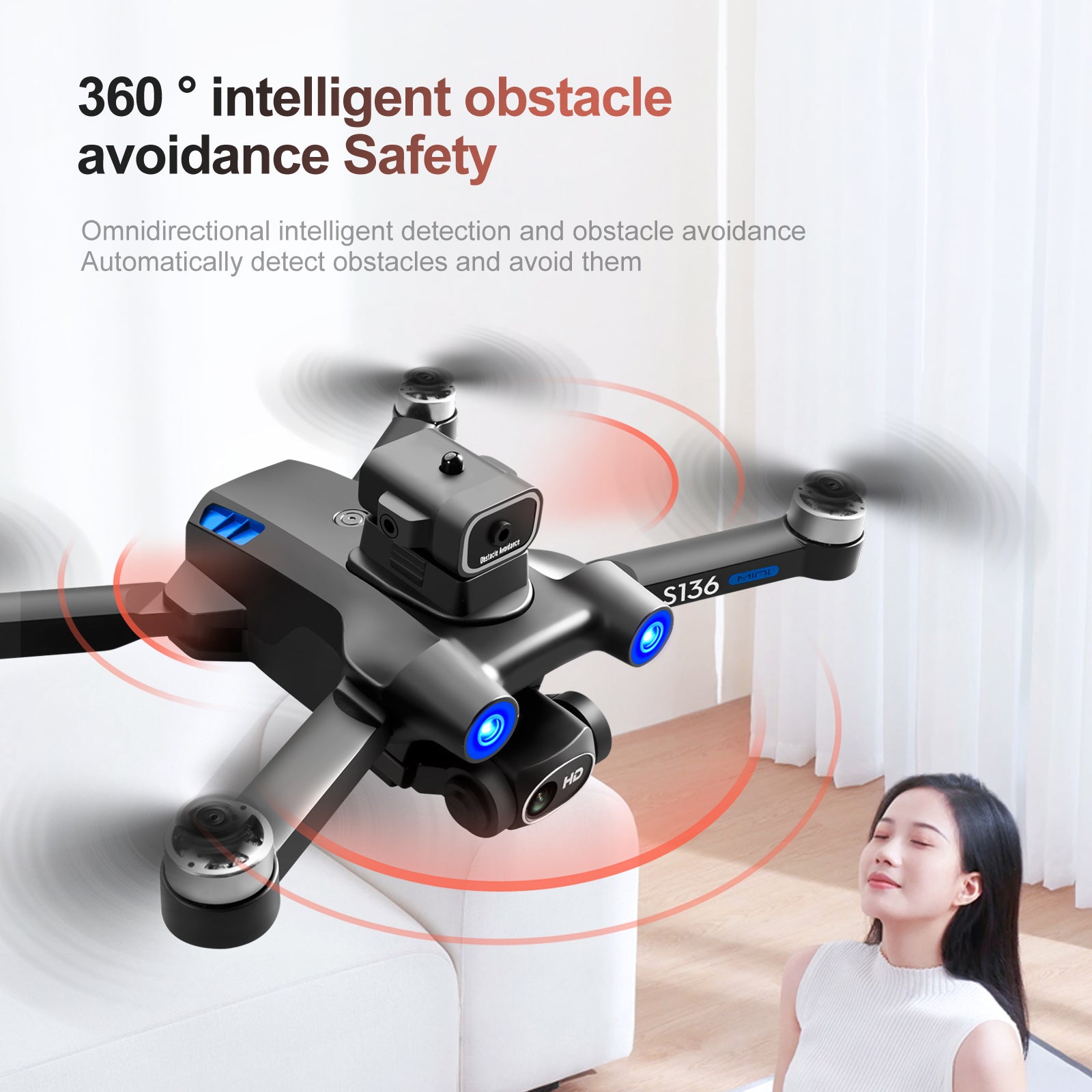 S136 Mini RC Folding Drone Infrared Obstacle Avoidance GPS Brushless Aircraft with 2 Batteries