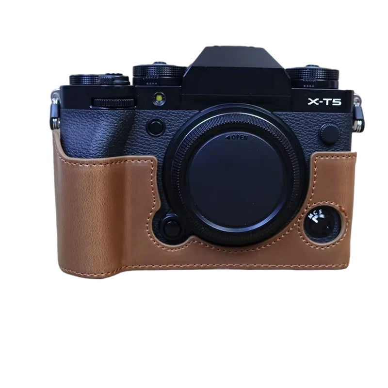 For Fujifilm X-T5 Anti-scratch PU Leather Camera Case Battery Opening Design Protective Cover with Screw