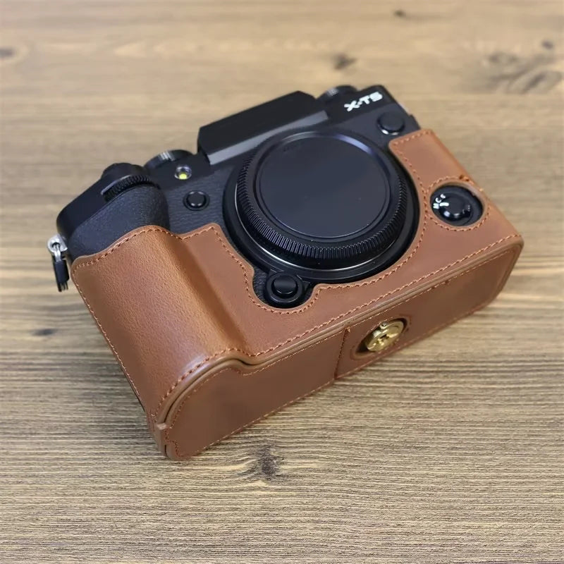 For Fujifilm X-T5 Anti-scratch PU Leather Camera Case Battery Opening Design Protective Cover with Screw