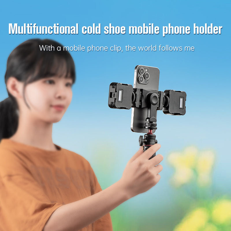 STARTRC 1111323 Double Cold Shoe 360 Degree Rotation Phone Clamp Holder with 1/4 Inch Screw
