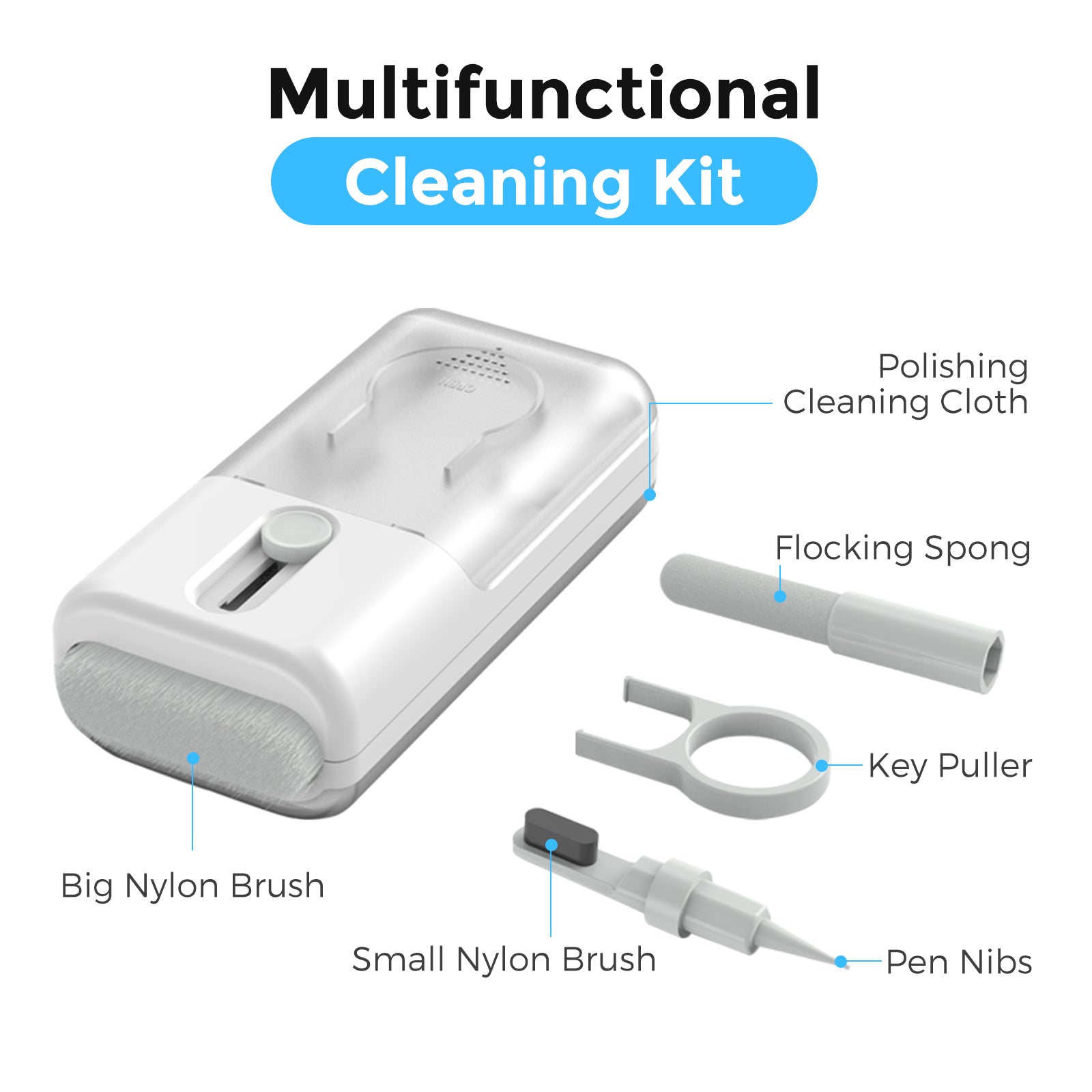 AHASTYLE WG93 6-in-1 Multifunctional Headset Cleaning Kit Cell Phone Keyboards Cleaner Portable Cleaning Tools with Cleaning Brush