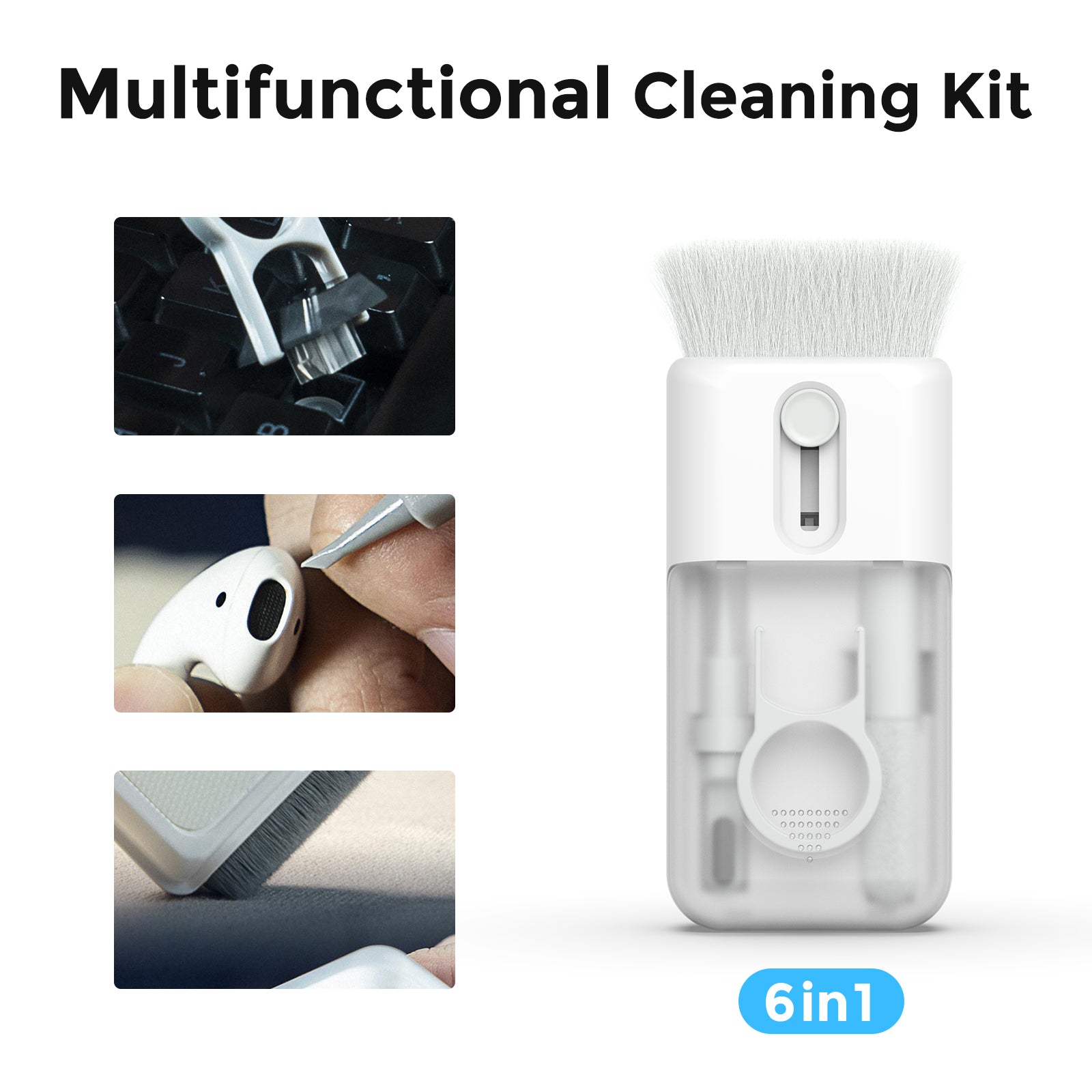 AHASTYLE WG93 6-in-1 Multifunctional Headset Cleaning Kit Cell Phone Keyboards Cleaner Portable Cleaning Tools with Cleaning Brush