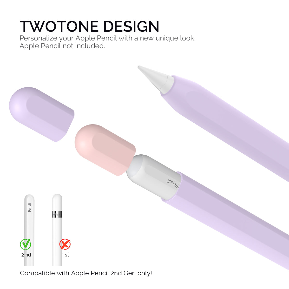 AHASTYLE PT65-2 for Apple Pencil (2nd Generation) Touch Pen Protective Sleeve Contrast Color Stylus Pen Silicone Case