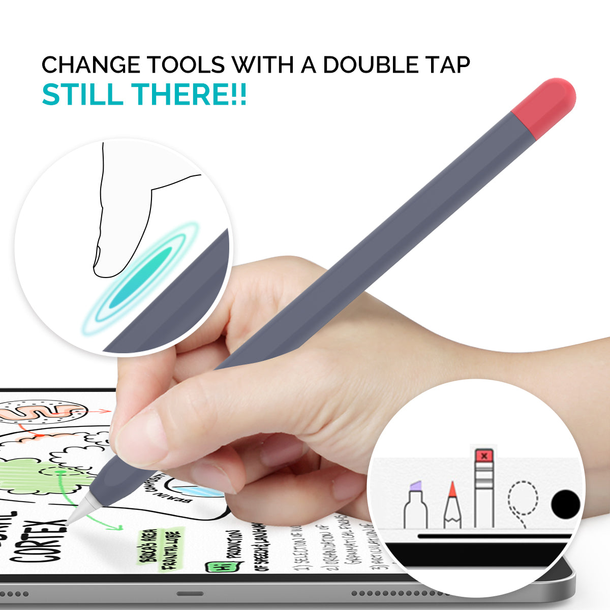 AHASTYLE PT65-2 for Apple Pencil (2nd Generation) Touch Pen Protective Sleeve Contrast Color Stylus Pen Silicone Case