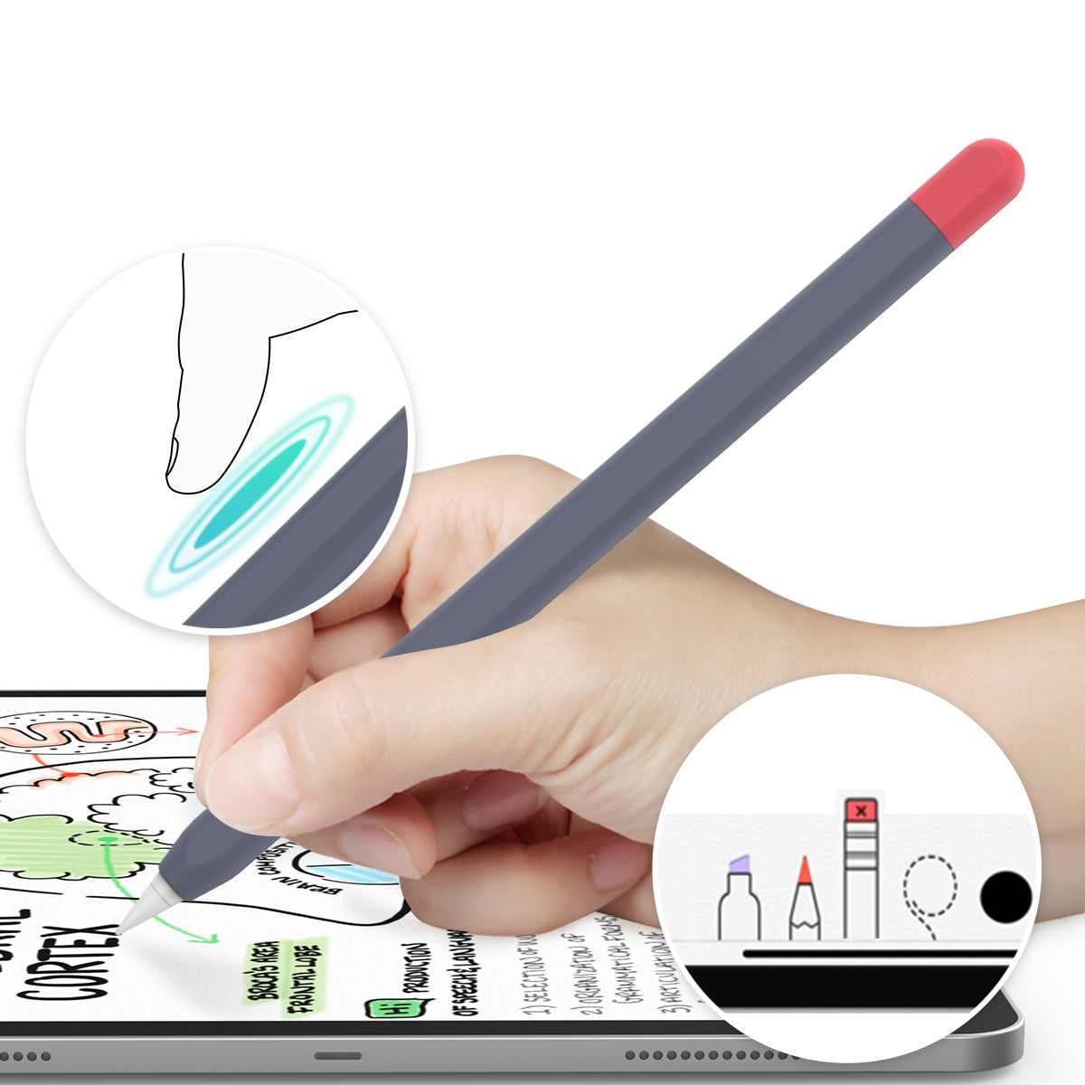 AHASTYLE PT65-2 Silicone Sleeve for Apple Pencil (2nd Generation) Contrast Color Stylus Pen Soft Protective Cover