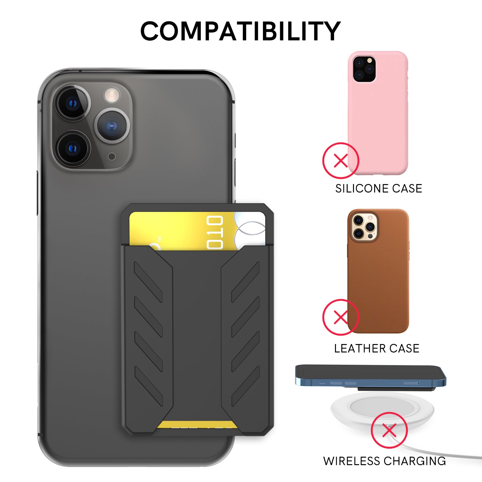 AHASTYLE PT133-A-S Phone Back Card Holder Adhesive Stick-On Card Slot Pocket