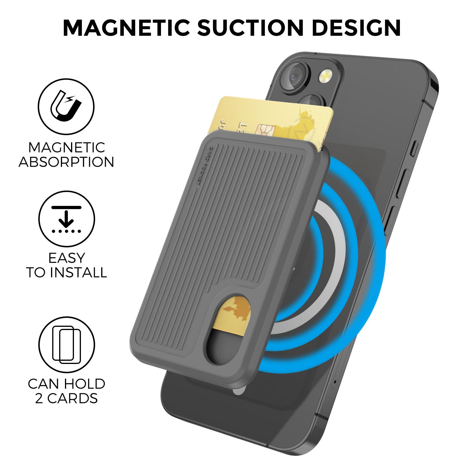 AHASTYLE PT133-B Phone Back Card Holder Magnetic Credit Card Slot Wallet Pocket