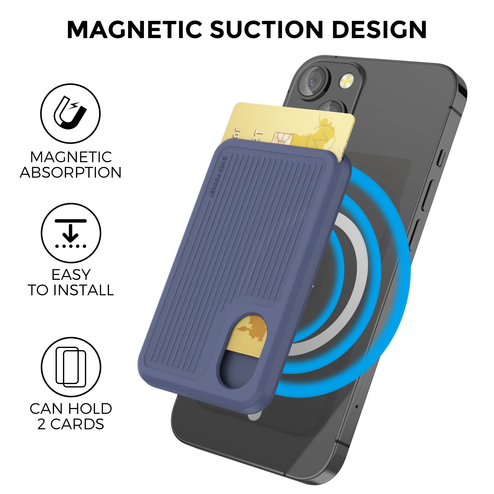 AHASTYLE PT133-B Phone Back Card Holder Magnetic Credit Card Slot Wallet Pocket