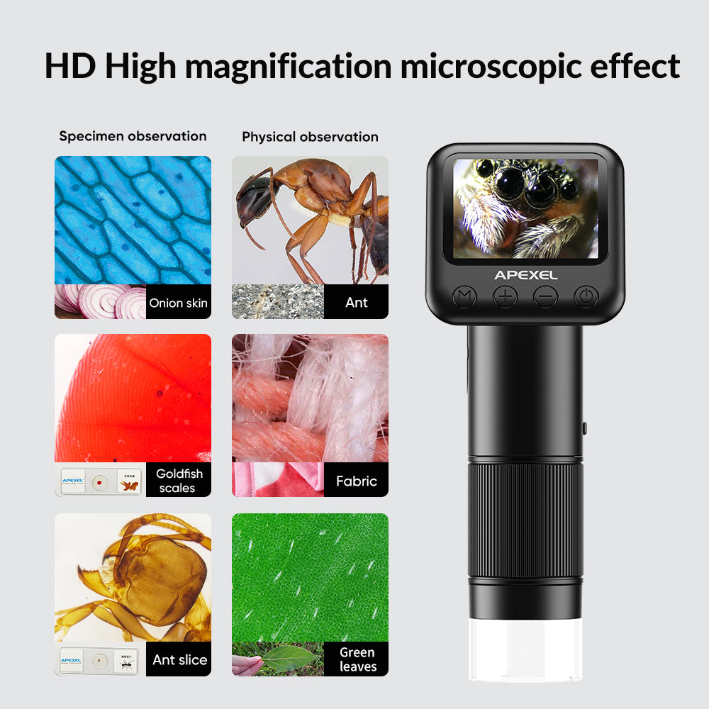 APEXEL MS008 Handheld Portable Digital Microscope Electronic Magnifier Camera with HD 2-Inch Screen