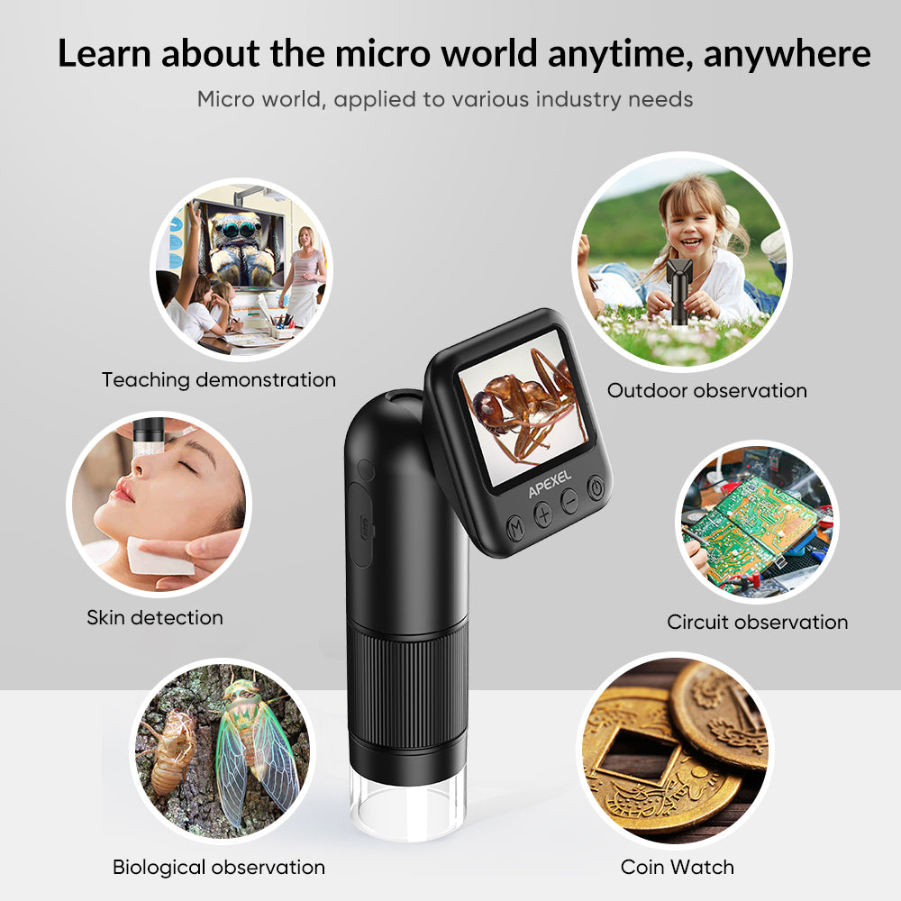 APEXEL MS008 Handheld Portable Digital Microscope Electronic Magnifier Camera with HD 2-Inch Screen
