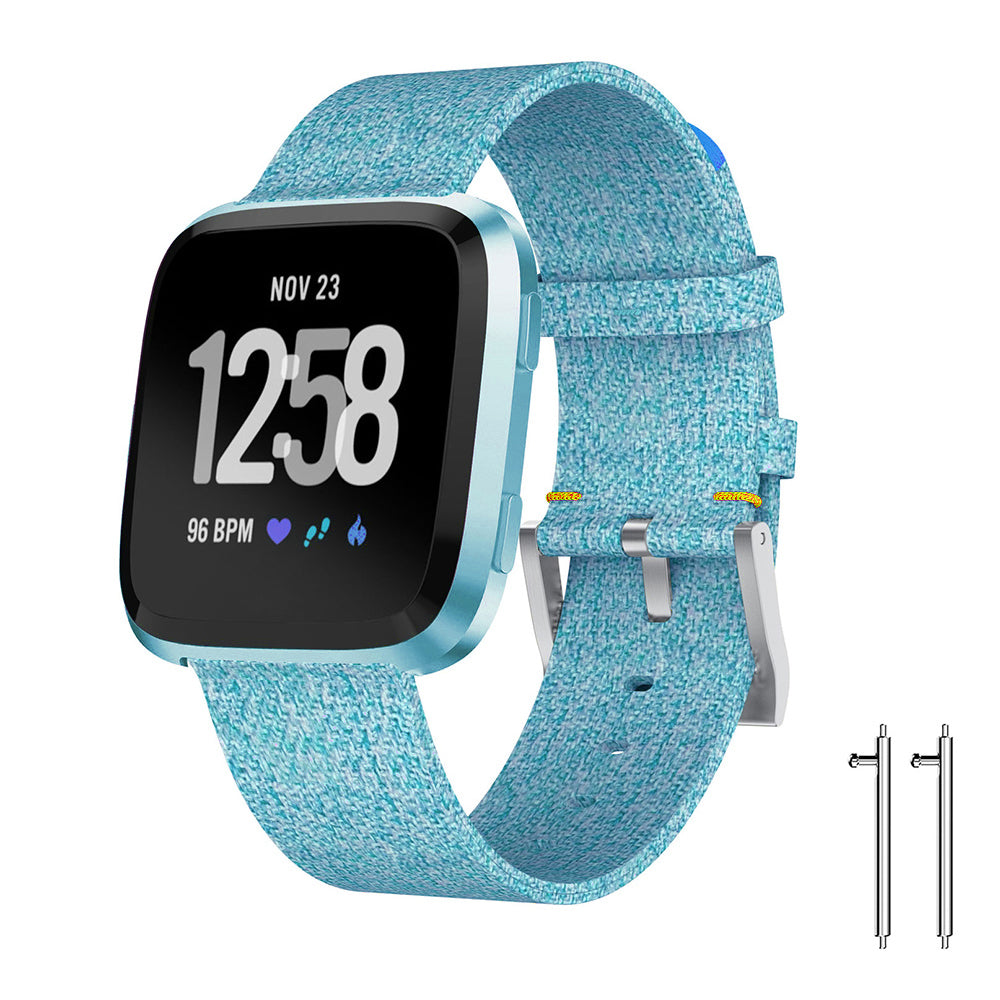 For Fitbit Versa Adjustable Watch Strap Classic Pin Buckle Jeans Cloth Watch Band with Spring Bars