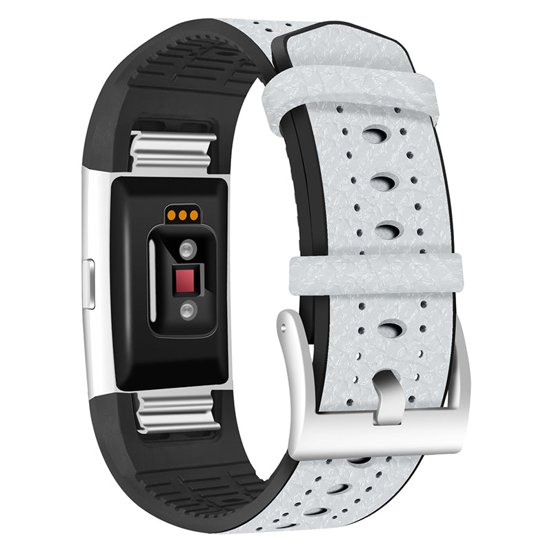 TPU Cowhide Leather Breathable Adjustable Wrist Strap Replacement Smart Watch Band for Fitbit Charge 2 Charge 2 HR