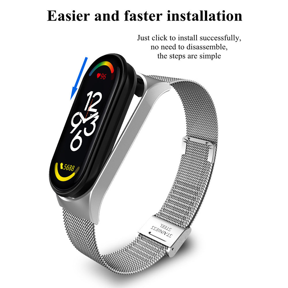For Xiaomi Mi Band 3 Band 4 Milanese Mesh Watch Band with Bumper Case Buckle Design Adjustable Stainless Steel Replacement Strap