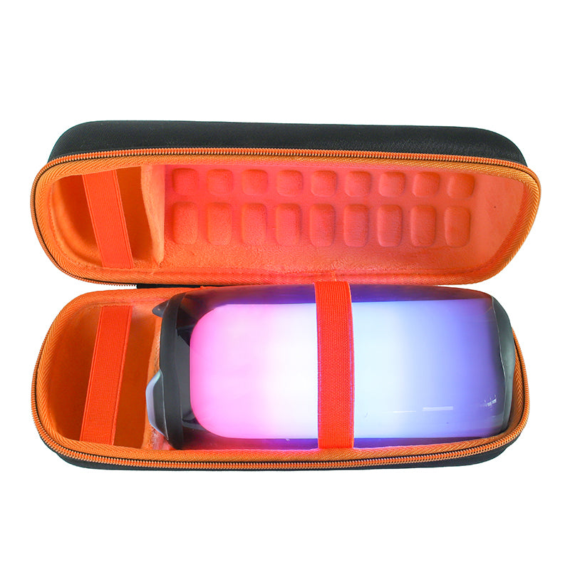 Portable Hard EVA Storage Case for JBL Pulse 5 Bluetooth Speaker Travel Carrying Bag with Shoulder Strap - Black/Orange