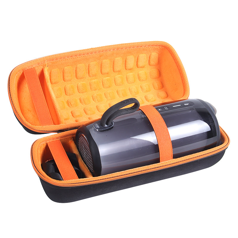 Portable Hard EVA Storage Case for JBL Pulse 5 Bluetooth Speaker Travel Carrying Bag with Shoulder Strap - Black/Orange