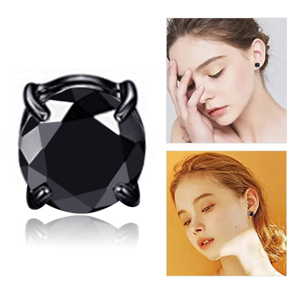 A00899 Magnetic Stainless Steel Zircon Stud 8mm Earring Non-piercing Earring Jewelry for Men and Women - Black/Black Diamond