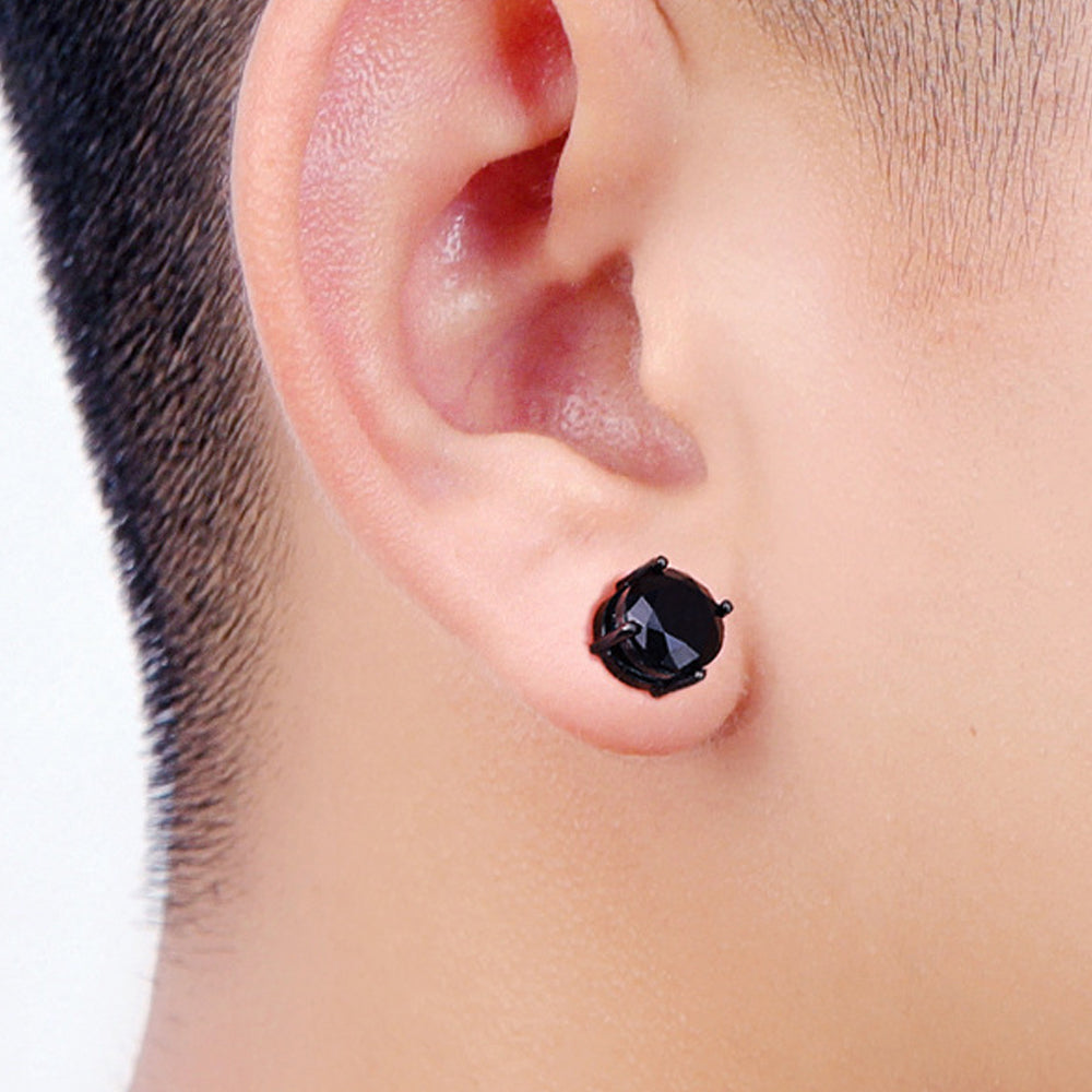 A00899 Magnetic Stainless Steel Zircon Stud 8mm Earring Non-piercing Earring Jewelry for Men and Women - Black/Black Diamond