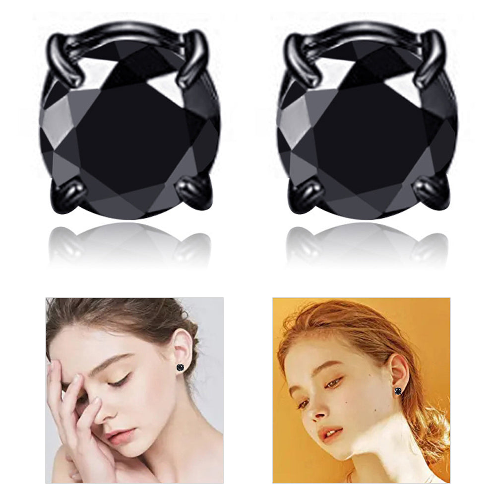 A00899 One Pair 8mm Stud Earrings Non-piercing Magnetic Stainless Steel Zircon Stud Eardrops Earrings Jewelry - Black/Black Diamond
